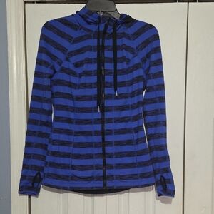 Lukka Blue and Black Striped Hoodie With Thumb Holes